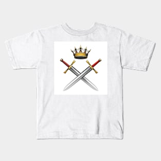 Crown and Swords Emblem drawn in engraving style Kids T-Shirt